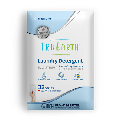 TruEarth Platinum Laundry Detergent Fresh Linen Front of Package || 32 Strips