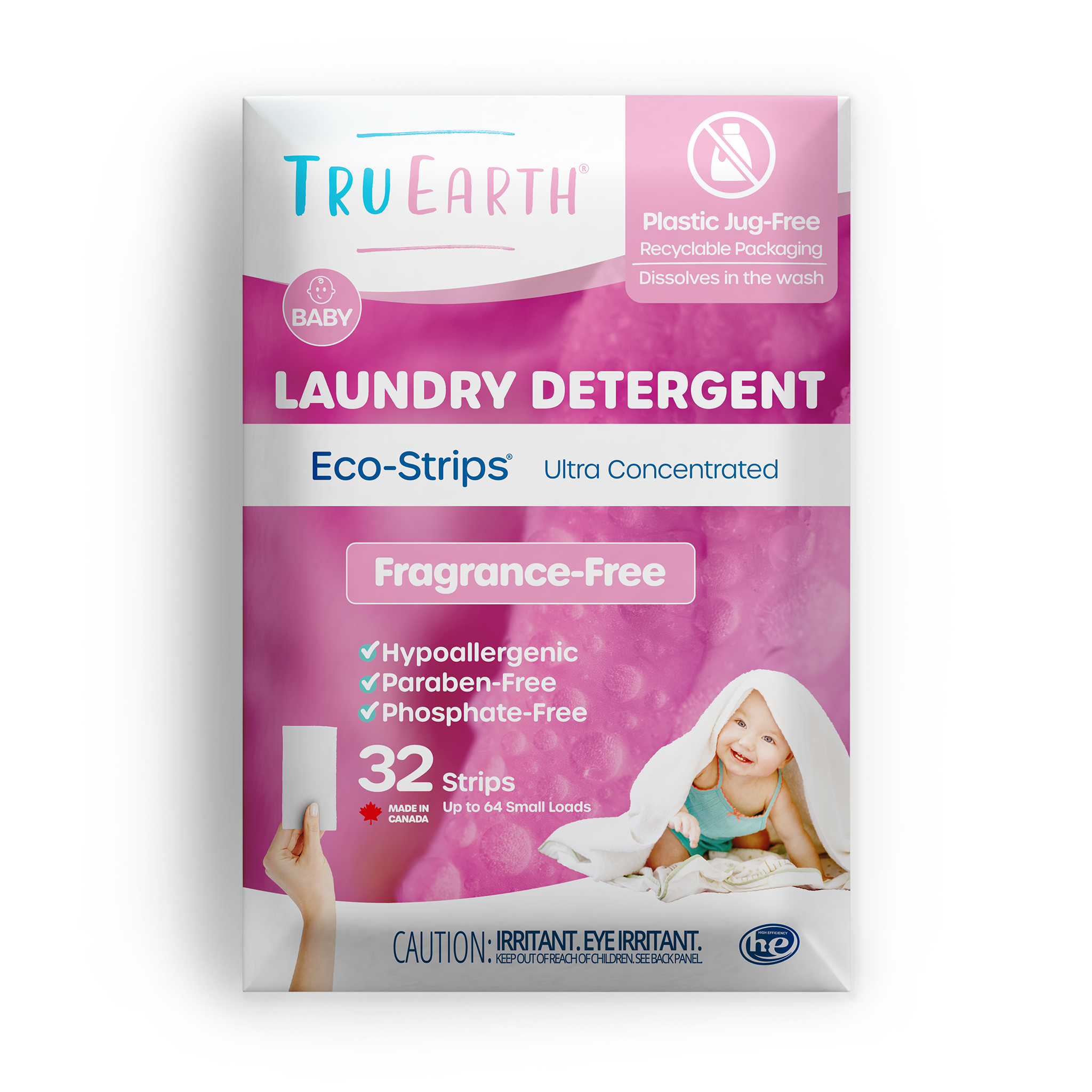 TruEarth Laundry Detergent Baby Fragrance-Free Front of Package || 32 Strips