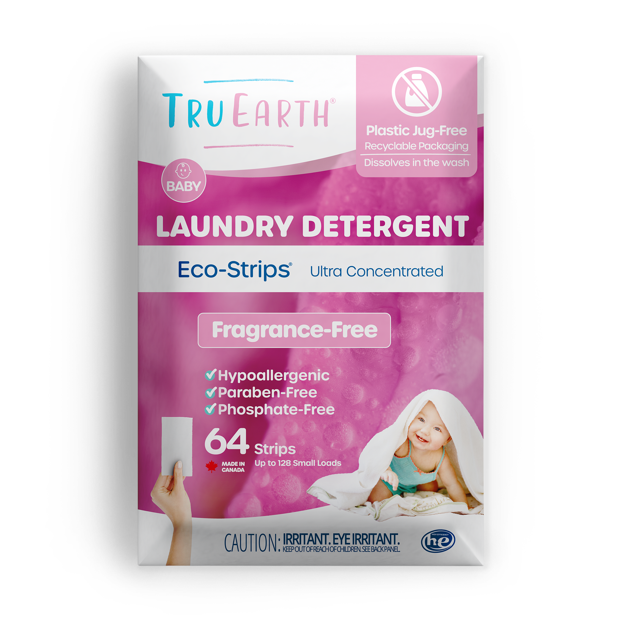 TruEarth Laundry Detergent Baby Fragrance-Free Front of Package || 64 Strips