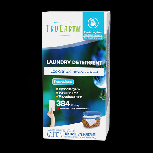 TruEarth Laundry Detergent Fresh Linen Front of Package || 384 Strips