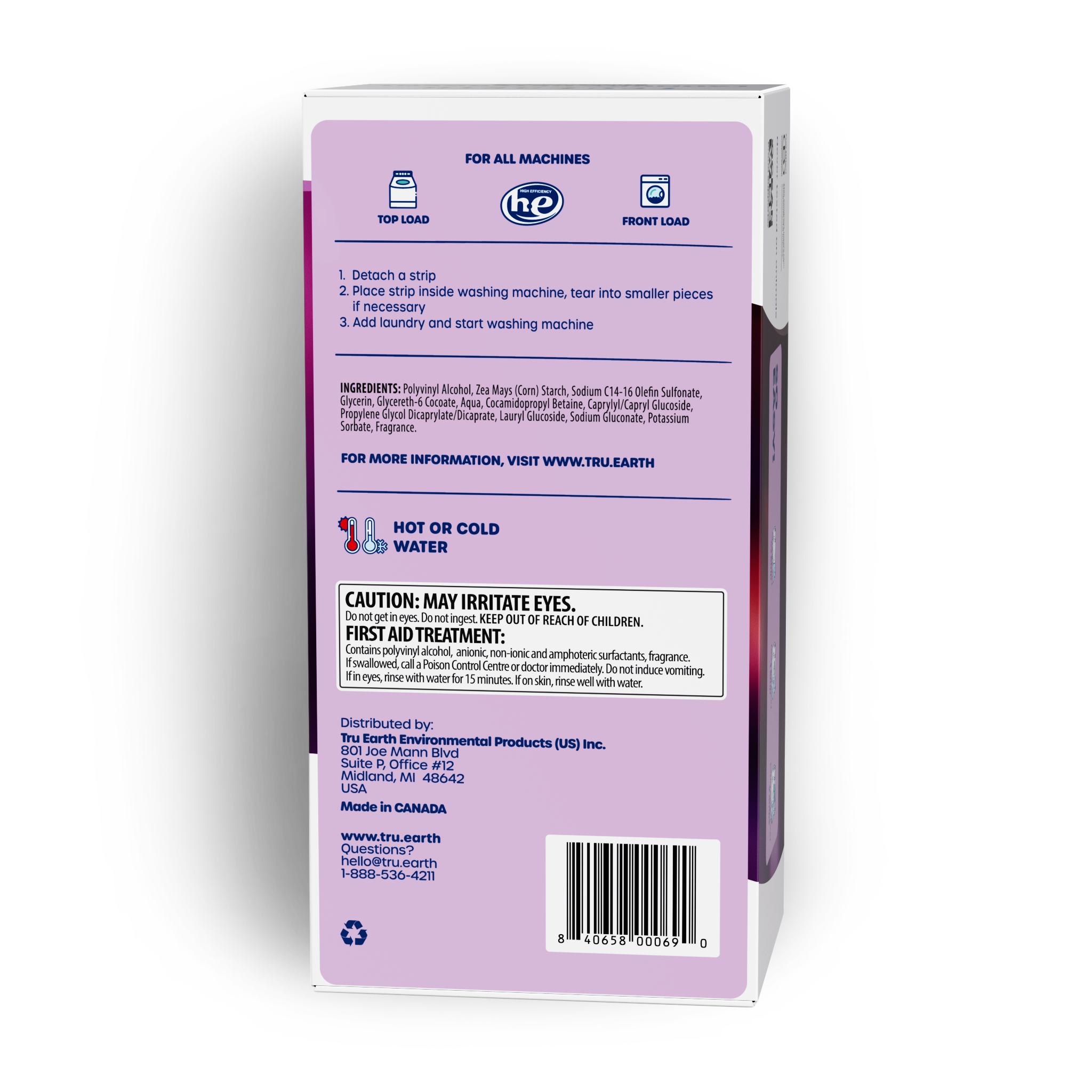 TruEarth Laundry Detergent Lilac Breeze Back of Package || 384 Strips