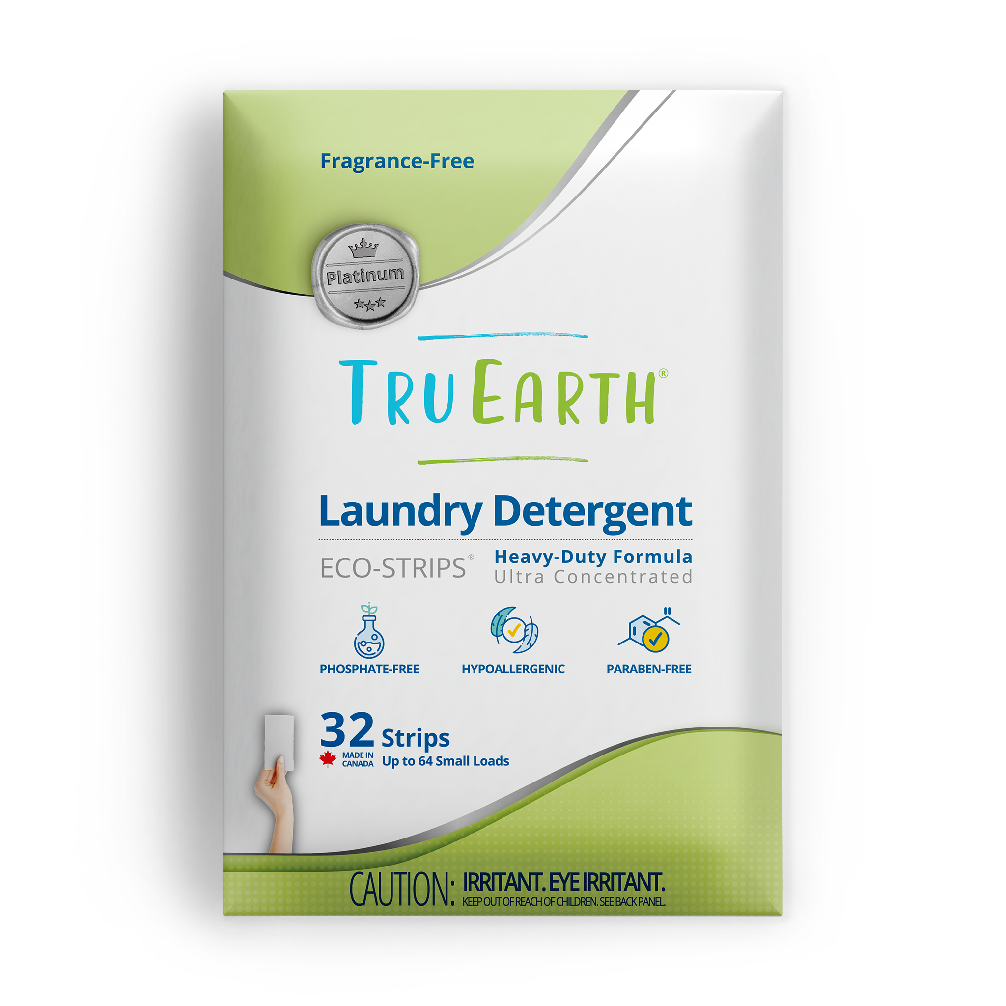 TruEarth Platinum Laundry Detergent Fragrance-Free Front of Package || 32 Strips