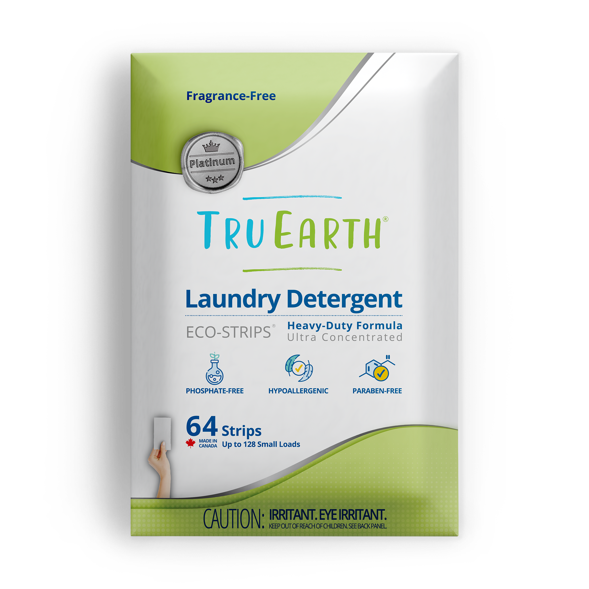 TruEarth Platinum Laundry Detergent Fragrance-Free Front of Package || 64 Strips