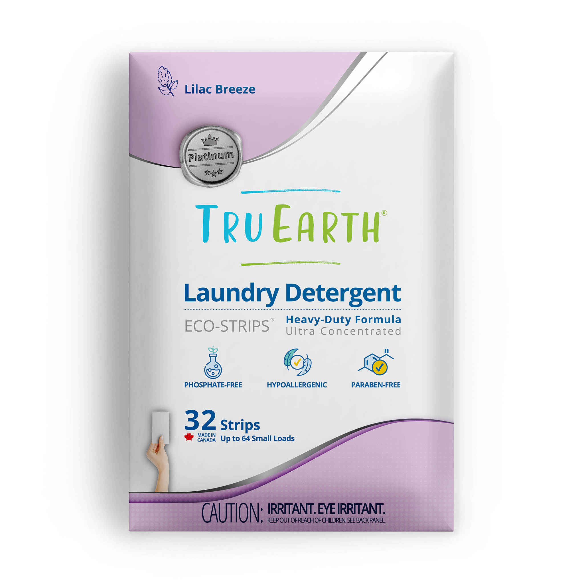 TruEarth Platinum Laundry Detergent Lilac Breeze Front of Package || 32 Strips