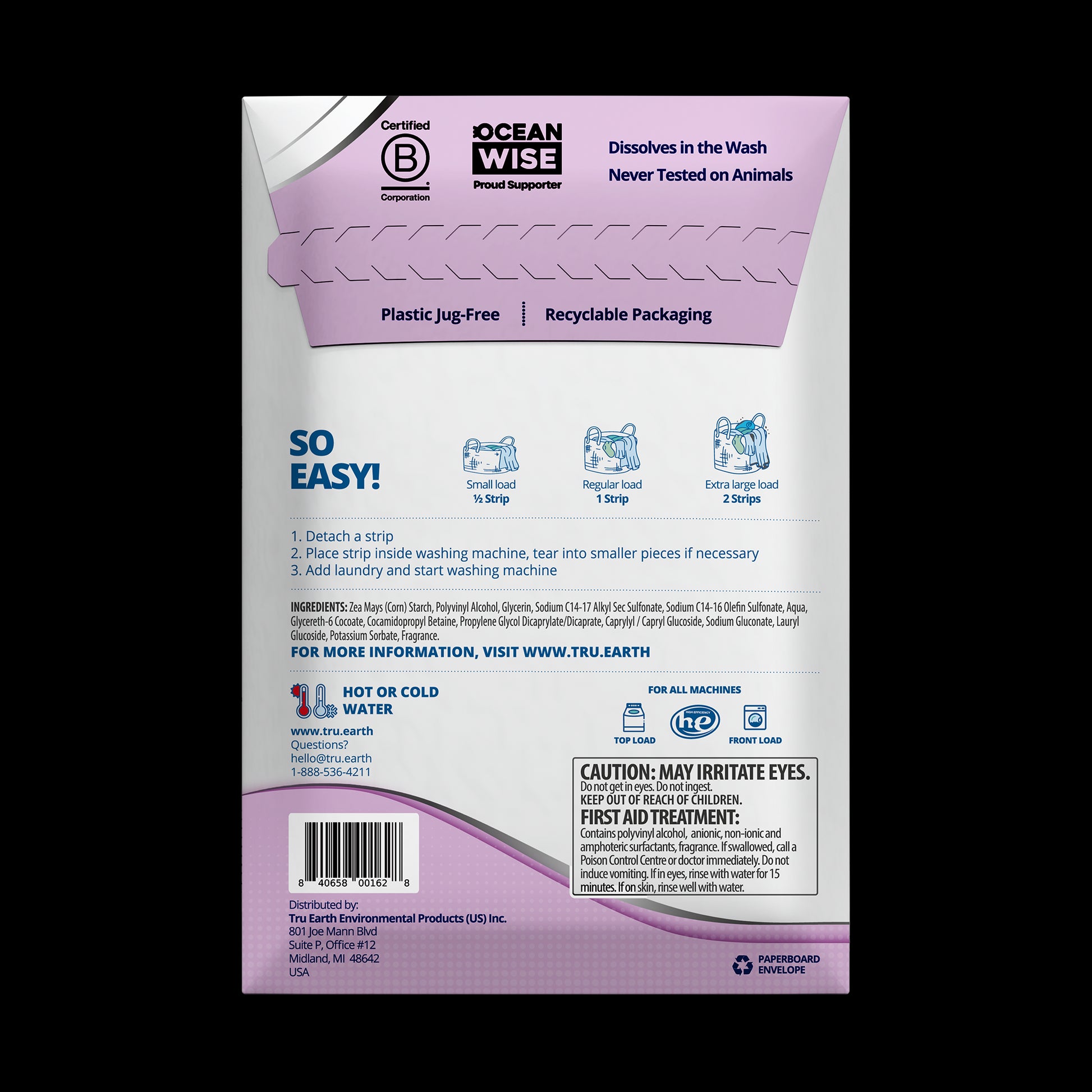 TruEarth Platinum Laundry Detergent Lilac Breeze Back of Package