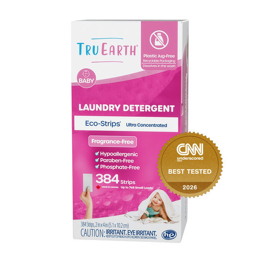 TruEarth Laundry Detergent Baby Fragrance-Free Front of Package, CNN Underscored Best Tested 2026 || 384 Strips