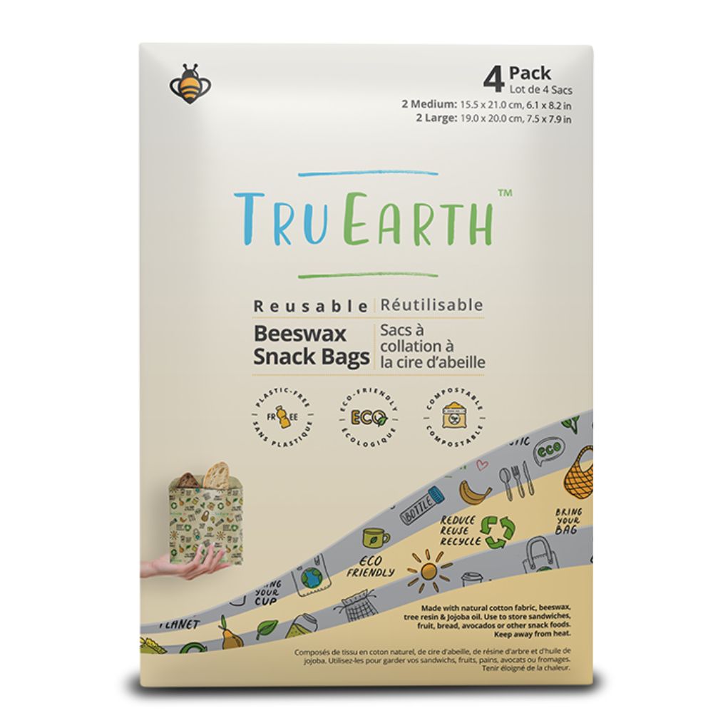 Tru Earth Beeswax Snack Bags Eco Print 4-pack (2 x Medium 2 x Large)