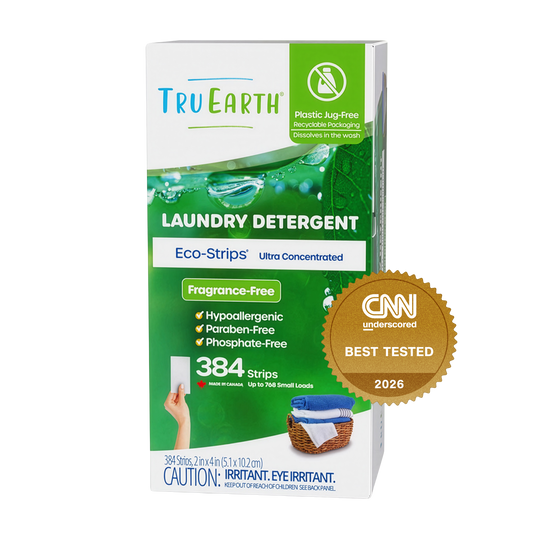 TruEarth Laundry Detergent Fragrance-Free Front of Package, CNN Underscored Best Tested 2026 || 384 Strips