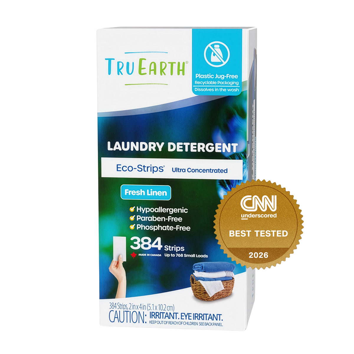 TruEarth Laundry Detergent Fresh Linen Front of Package, CNN Underscored Best Tested 2026