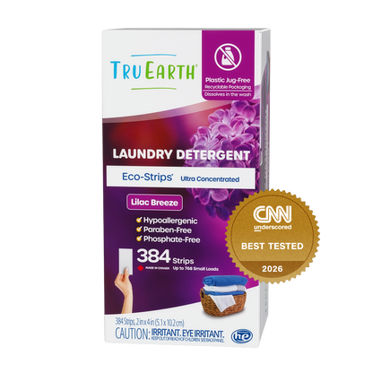 TruEarth Laundry Detergent Lilac Breeze Front of Package, CNN Underscored Best Tested 2026 || 384 Strips