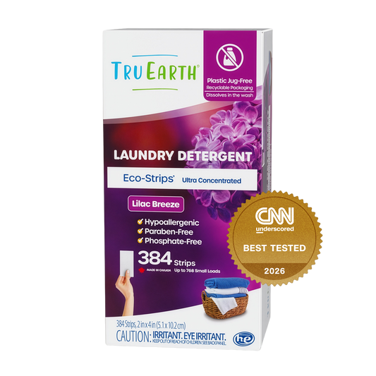 TruEarth Laundry Detergent Lilac Breeze Front of Package, CNN Underscored Best Tested 2026 || 384 Strips