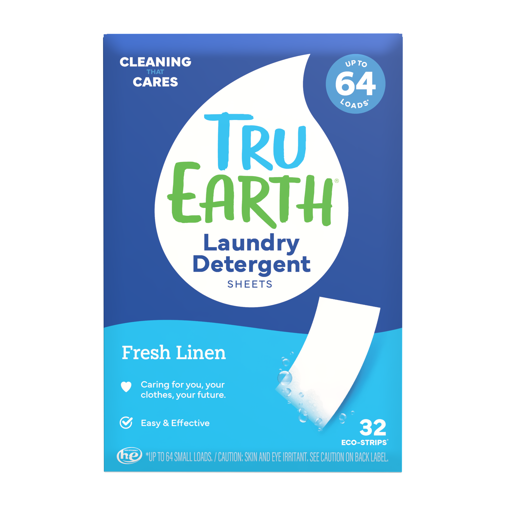 TruEarth Laundry Detergent Fresh Linen Front of Package || 32 Strips