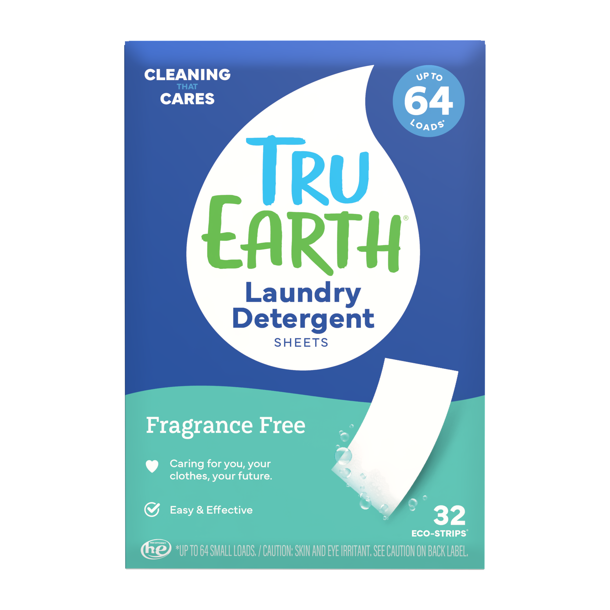 TruEarth Laundry Detergent Fragrance-Free Front of Package || 32 Strips