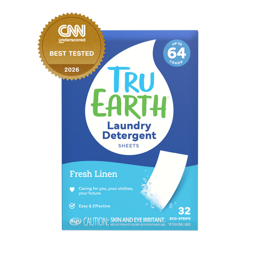 TruEarth Laundry Detergent Fresh Linen Front of Package, CNN Underscored Best Tested 2026 || 32 Strips