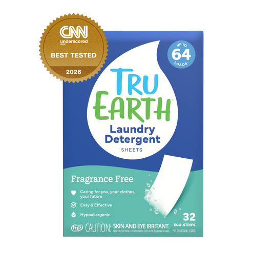 TruEarth Laundry Detergent Fragrance-Free Front of Package, CNN Underscored Best Tested 2026 || 32 Strips