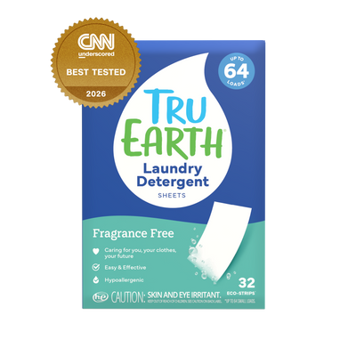 TruEarth Laundry Detergent Fragrance-Free Front of Package, CNN Underscored Best Tested 2026 || 32 Strips