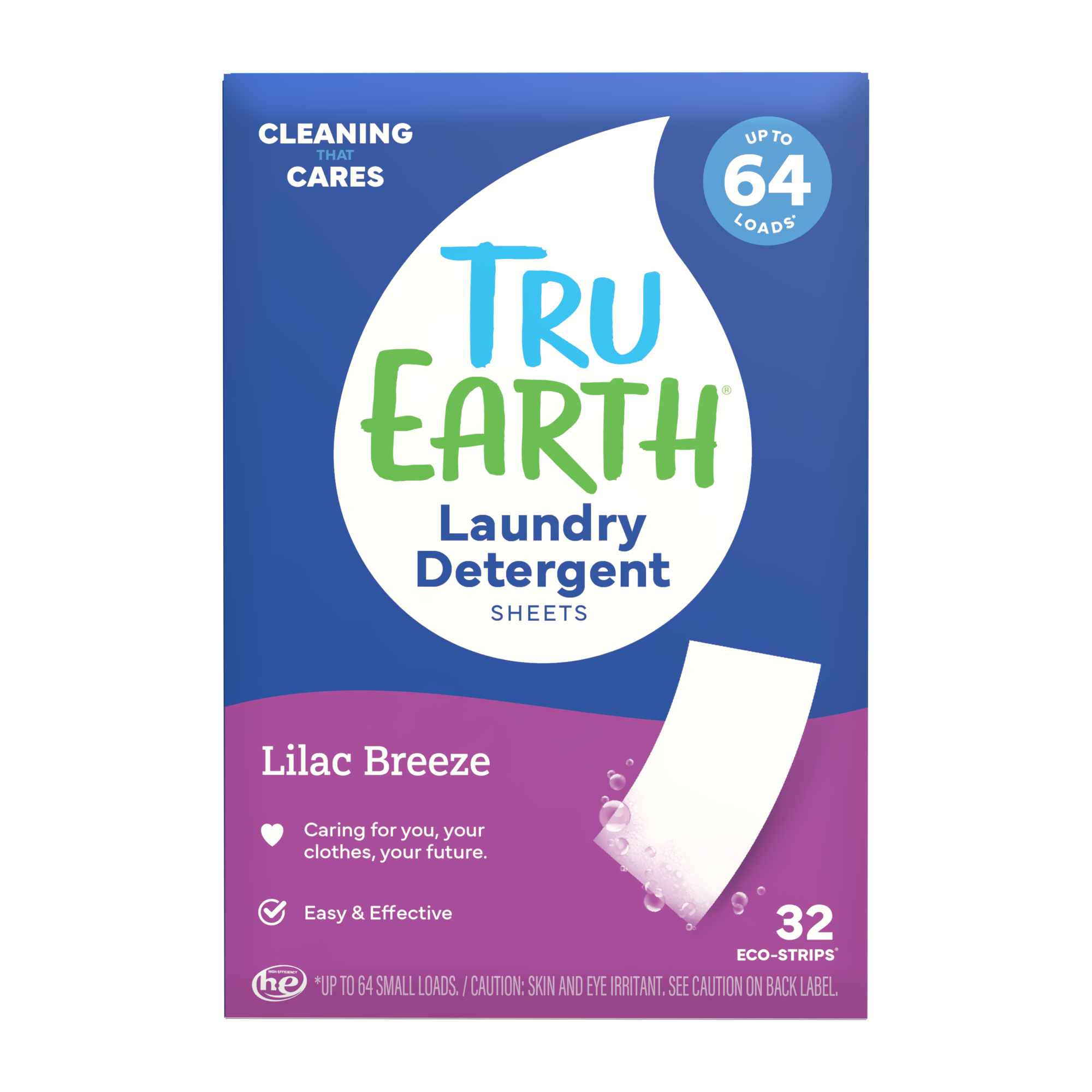 TruEarth Laundry Detergent Lilac Breeze Front of Package || 32 Strips