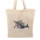Canvas Tote Bag With Side Panels And Pockets With Sprouting Whale Design