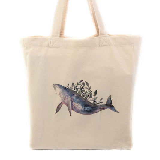 Canvas Tote Bag With Side Panels And Pockets With Sprouting Whale Design